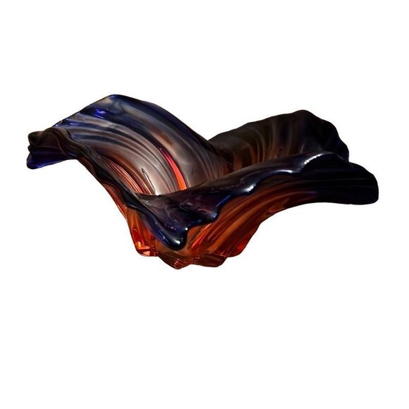 Vintage Mikasa‎ Pink/Blue Swirl Wave CRYSTAL Large 14" CENTERPIECE Bowl - Picture 3 of 4